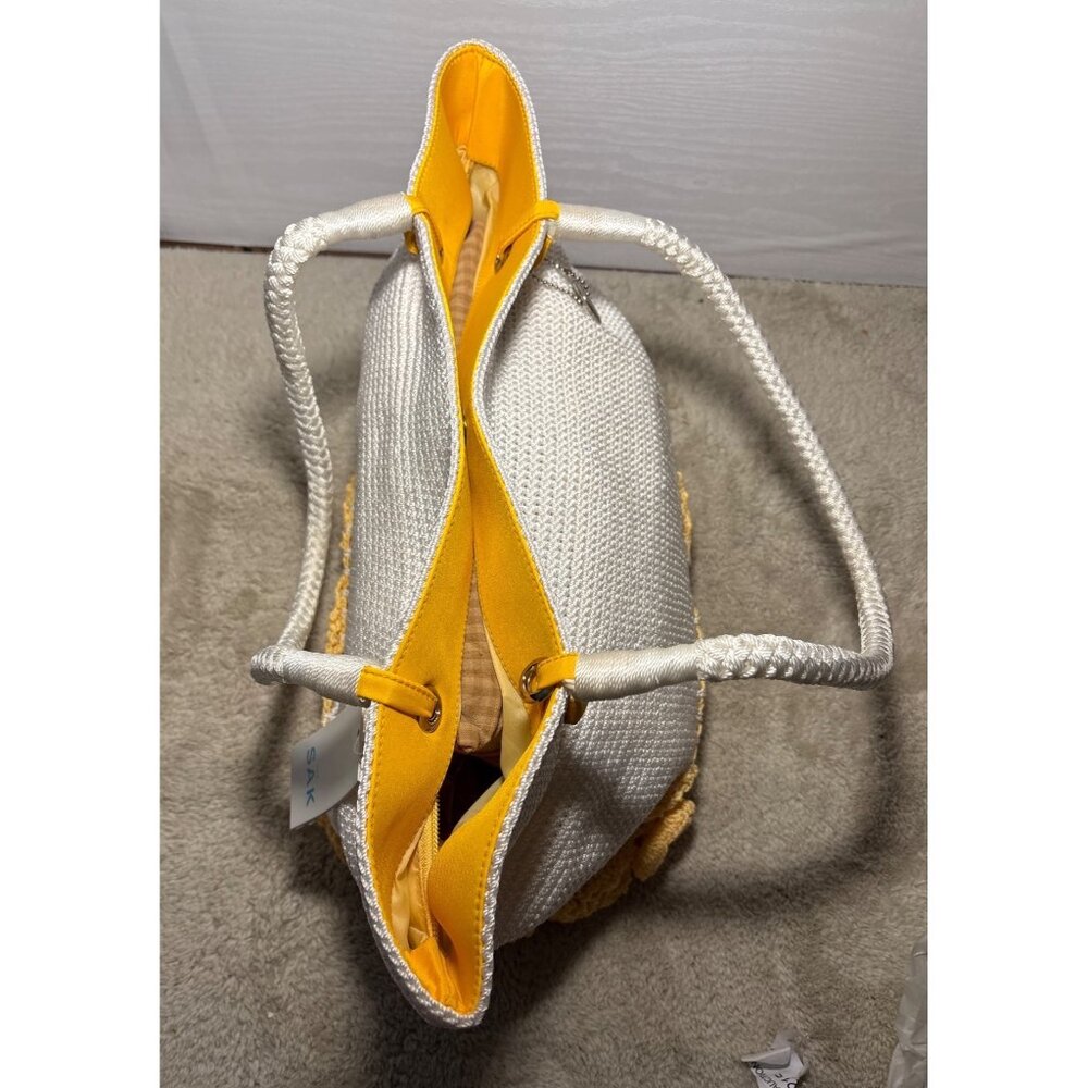 The Sak Tote Bag Purse Daffodil Crochet White & Yellow Rope Handles Beach NEW - Picture 7 of 16